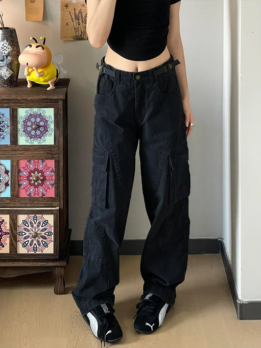 TAVIMART  -  American Vintage High Waist Black Jean Women's Casual Washed 2000s Baggy Y2K Pants Wide Leg Grunge Street Denim Trouser