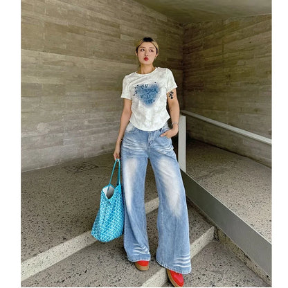 vzyzv  -  Blue Women Jeans High Waist Fashion American Vintage Streetwear Y2K Casual Wide Leg Jean Female Denim Trouser Baggy Denim Pants