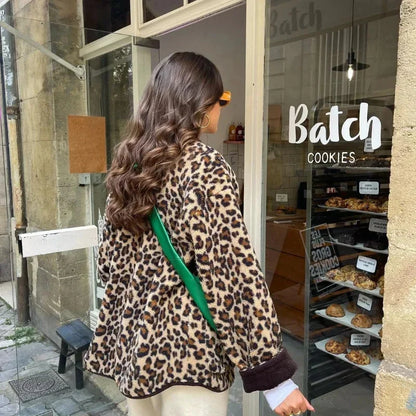 vzyzv  -  Vintage Leopard Print Single Breasted Jacket Women Elegant O Neck Long Sleeves Pocket Coat New Fashion Lady Warm Outerwear