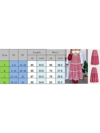 vzyzv -  Y2k Plaid Tiered Maxi Skirts for Women High Waist Flowy A line Gingham Skirts Vintage Ruffle Midi Skirts for Summer Holiday