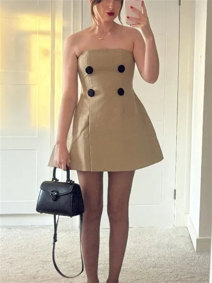 vzyzv  -  Sexy Bandeau Female Mini Dress Patchwork Slim Backless Solid Streetwear High Waist Off-Shoulder Dress Women Bodycon Dress