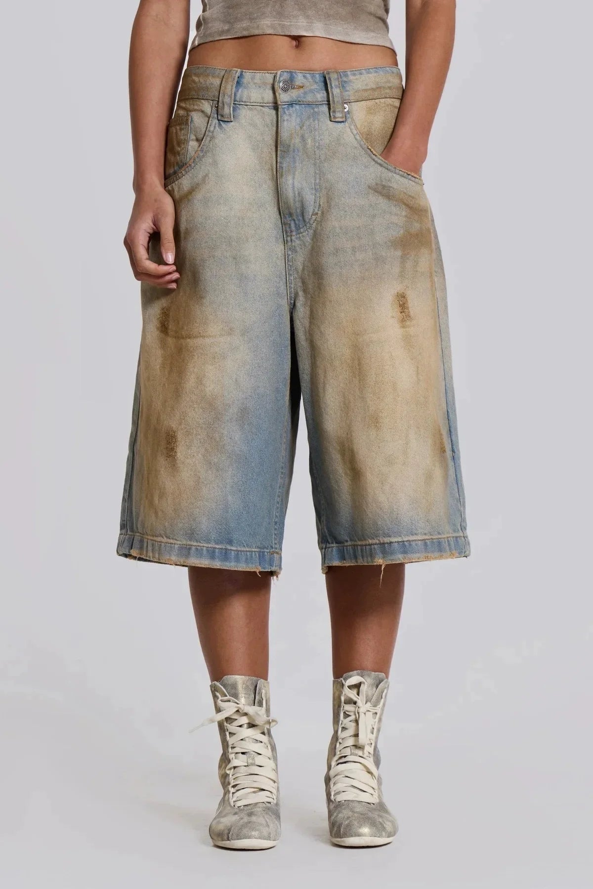 vzyzv  -  jaded london dirty dyed quarter pants Retro chic MIDI pants are cool for summer