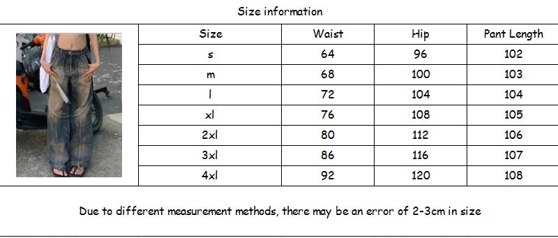 vzyzv  -  Washed Patchwork High Waist Jeans for Women American Vintage Distressed Straight Jeans Hip Hop High Street Wide Leg Trousers