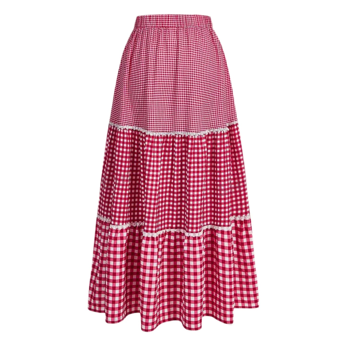 vzyzv -  Y2k Plaid Tiered Maxi Skirts for Women High Waist Flowy A line Gingham Skirts Vintage Ruffle Midi Skirts for Summer Holiday