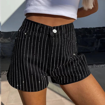 nvxiot  -  Casual Button Pocket Women's Shorts Elegant Straight Solid Color Shorts 2024 Summer Fashion High Street Hot Diamond Slim Shorts