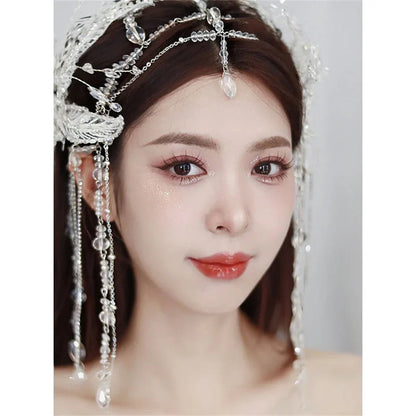 vzyzv  -  Korean Style Bride Crystal Tassel Fairy Hair Accessories Exquisite Handmade Beaded Eyebrow Center Pendant Chain Wedding Headwear