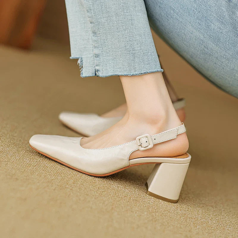 vzyzv  -  Women Pumps French Style Sheepskin Summer Simple Shoes Slingbacks Woman Sandals Square Toe Lady Spring Autum Elegant  Pumps