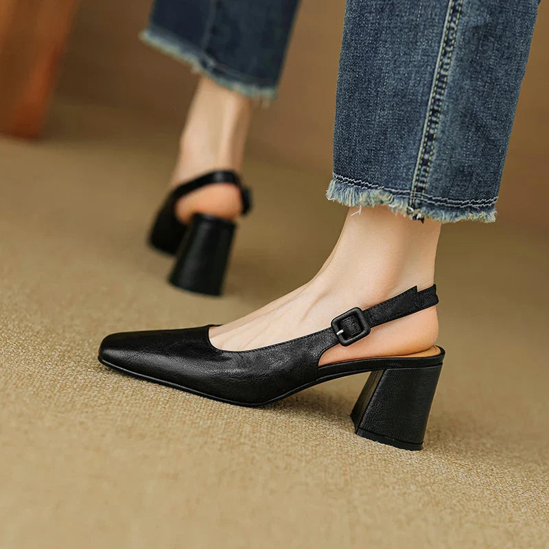 vzyzv  -  Women Pumps French Style Sheepskin Summer Simple Shoes Slingbacks Woman Sandals Square Toe Lady Spring Autum Elegant  Pumps