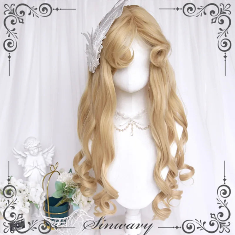 vzyzv  -  Wig Head Set Center Parted Bangs 32 Inch Lolita Natural Gorgeous Vintage Roman Curls Long Curly Hair Elegant Blonde Wig