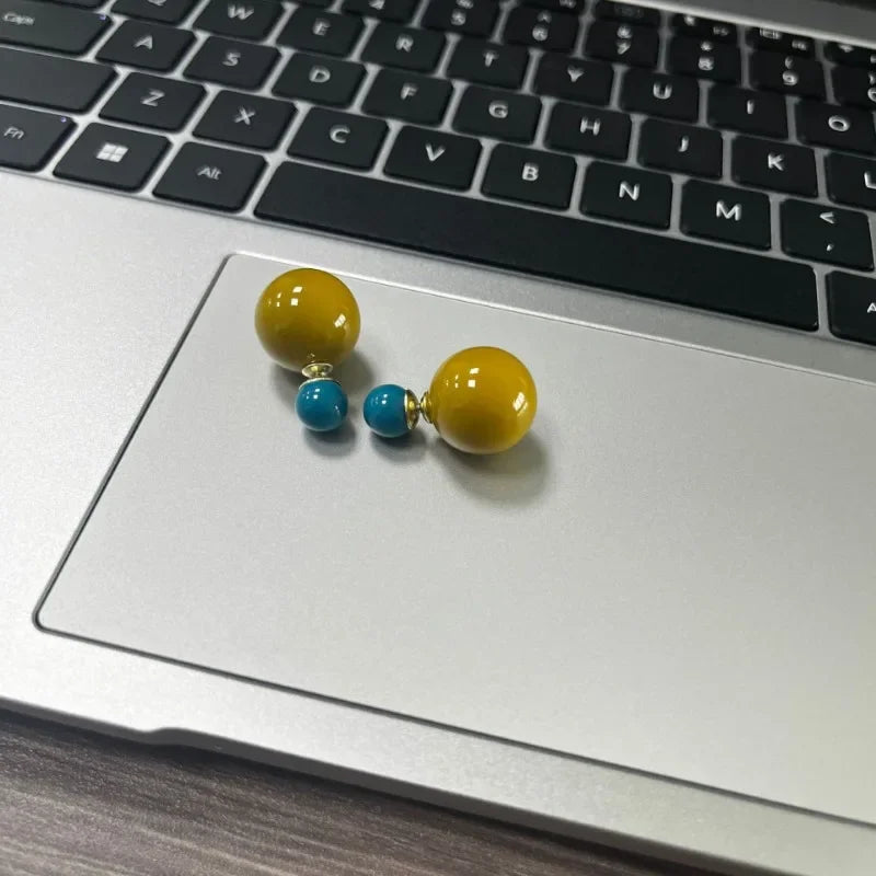 vzyzv  -  Candy Color Pearl Ball Stud Earrings Retro Double-sided Acrylic Personalized Bead Earring for Women Fashion Korean Jewelry Gift