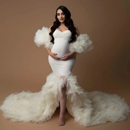 nvxiot  -  Ivory Mermaid Maternity Dresses for Photo Shoot Mixi Tulle Split Maternity Gowns Custom Made Bathrobe Sleepwear