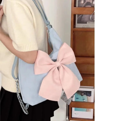 vzyzv  -  Pink Bow Womens Shoulder Bag Korean Style Fashion Large Capacity Sweet Backpack Cute Exquisite Elegant New Female Tote Bag