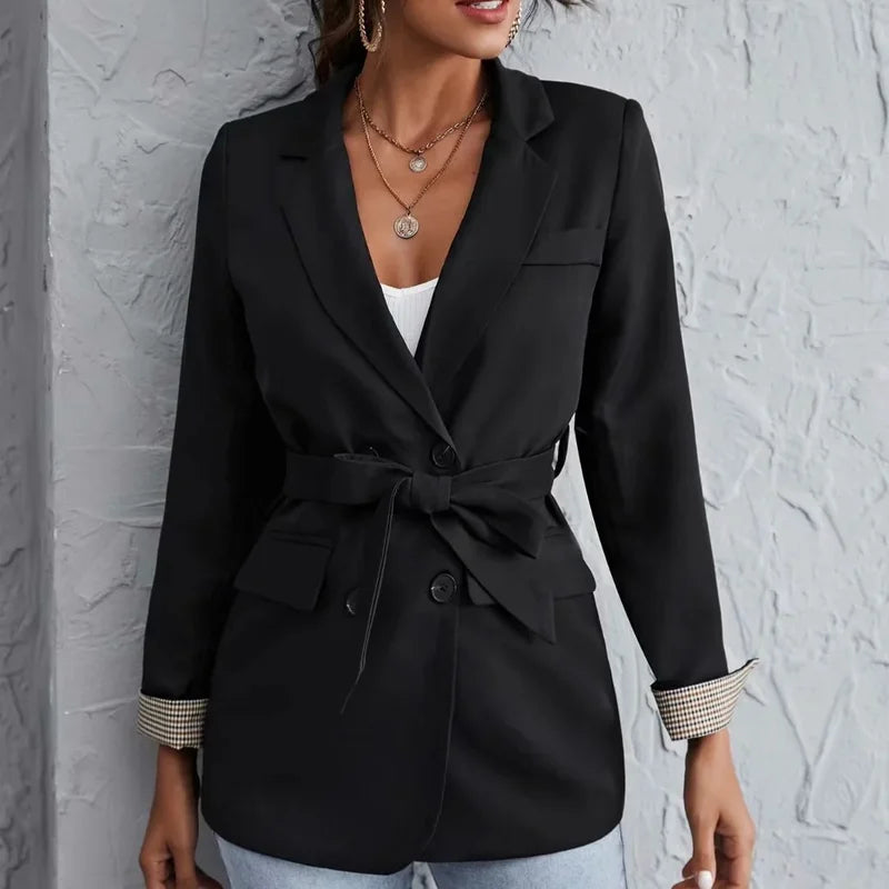 vzyzv  -  Korean Fashion Black Blazer Suit with Sashes Women Solid Colors Single Breasted Office Blazer 2024 Elegant Casual Commute Coats