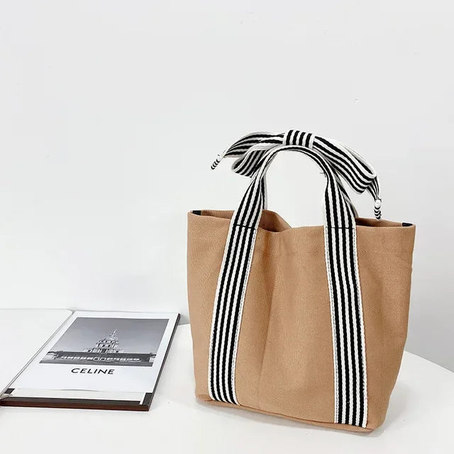 vzyzv  -  New Korean Fashion Simple Top-Handle Bag Sweet Y2k Patchwork Bow Striped Women's Handbags Casual All Match Tote Bags Trendy