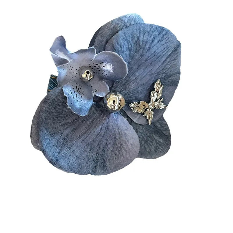 vzyzv  -  Blue Heavy Industry Retro Phalaenopsis Pearl Barrettes Exaggerated Special-Interest Design Bang Side Clip Hairpin Hair Ornaments