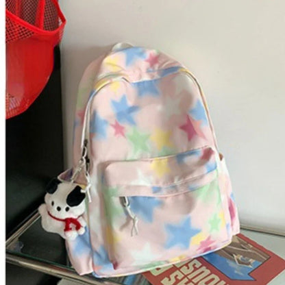 vzyzv  -  Korean Kawaii Star Print Backpacks Ins Harajuku Sweet Girls Preppy Schoolbags Fashion Y2k Women All Match Backpack High-capacity