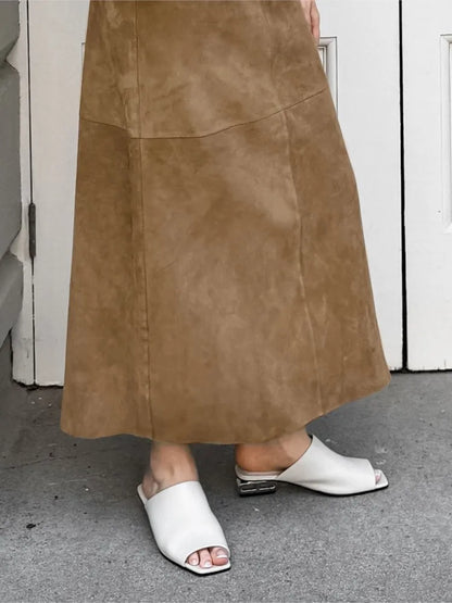 vzyzv  -  Autumn Retro Fashion Velvet Long Skirt Khaki Slim Straight Winter Women Skirt Zipper Solid Color Elegant Streetwear Skirt