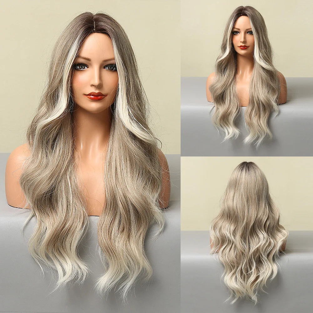 TAVIMART  -  European and American fashion split large wave light and thin natural mixed color light gray full head wig for women wigs