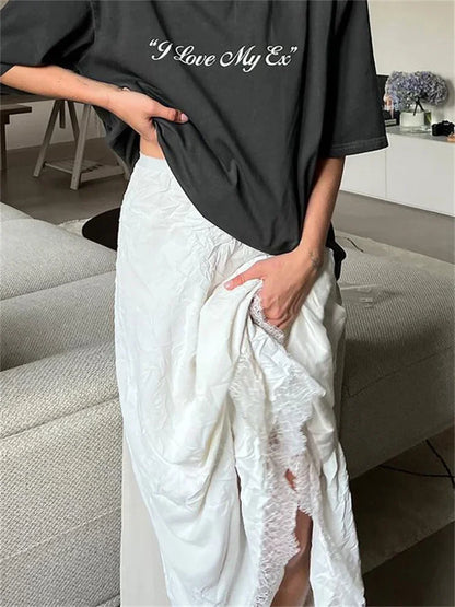 vzyzv  -  White Lace Patchwork Maxi Skirt Female High Waist Slim Elegant Solid Streetwear Autumn  For Women Long Skirt Clothes