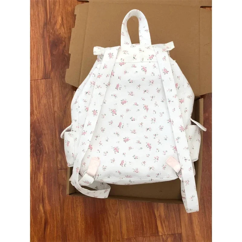 vzyzv  -  Korean Floral Bag Female  New Small Fresh Girl Commuter Backpack All-match Bags Sweet Large Canvas Backpack