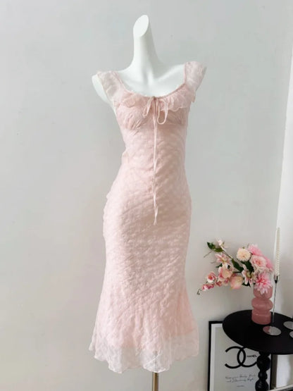 vzyzv  -  Summer Elegant Vintage Midi Dress Women Lace Bow Plaid Sleeveless Dress French Fashion High Waist Even Party Style Clothing