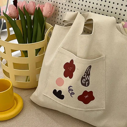 vzyzv  -  Canvas Women Sweet Flower Print Tote Bags Korean Vintage Trendy Chic Handbag High-capacity Casual Y2k Shoulder Underarm Bag