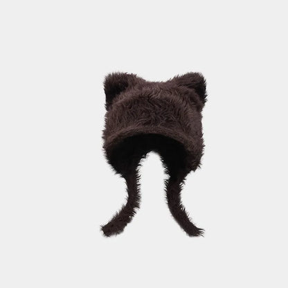 vzyzv  -  Korean Simple and Cute Plush Bear Ears Pullover Hat Winter Trend Warm Imitation Rabbit Fur Ear Protectors Bomber Hats for Women