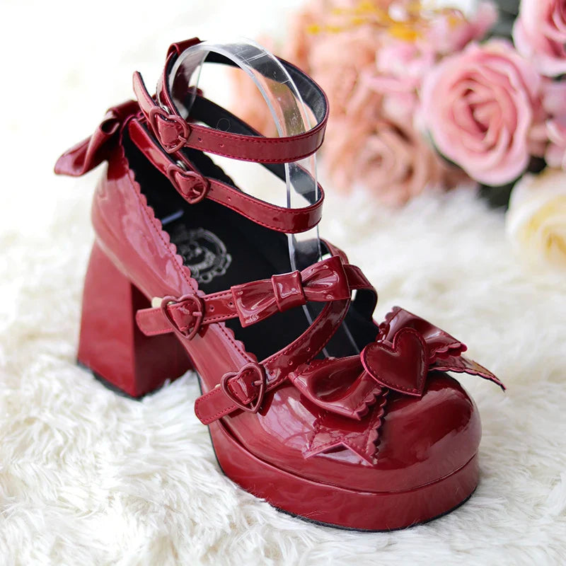 vzyzv  -  Woman Lolita Shoes Luxury Designer High Heels 8cm Square Toe Cosplay Anime Kawaii Shoes Goth Girls Female Cute Jk Loli Shoe