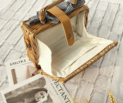 vzyzv -  New Handmade Bohemian Women's Handbags Summer Straw Beach Bag Square Rattan Bow Female Bags Fashion Designer Shopper Purse