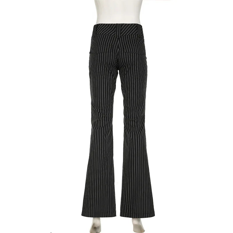 vzyzv  -  Y2K Streetwear Fashion Black Stripe Women Trousers Low Waisted Elegant Flared Pants Chic Ladies Full Length Outfits