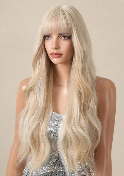 vzyzv  -  European and American white gold Barbie style big wave long curly hair fluffy shaved wig full set