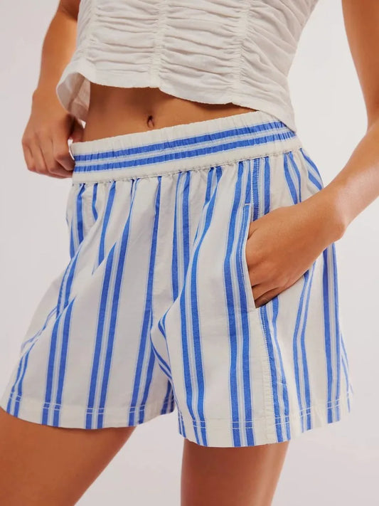 vzyzv -  Spring Summer Casual Sportwear Stripe Shorts Elastic Waist Pocket Beach Vacation Style Fashion Straight Women Shorts 2024 New