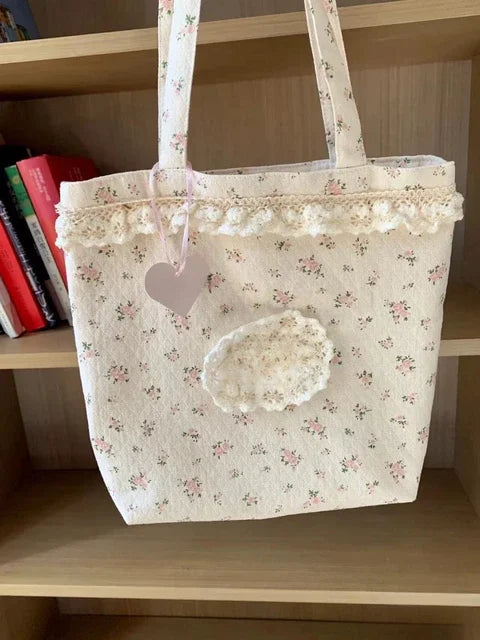 vzyzv  -  Korean Ins Sweet Flower Print Shoulder Handbags Women All Match Canvas Underarm Bag Casual Y2k Aesthetic Tote Bags High-capacity