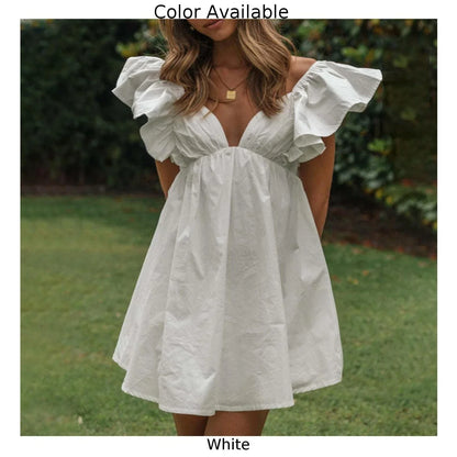 vzyzv  -  Hot Sale Brand New Dress Female Ruffled Sleeves Short Sundress Summer Beach Beachwear Cute Sweet Daily Holiday