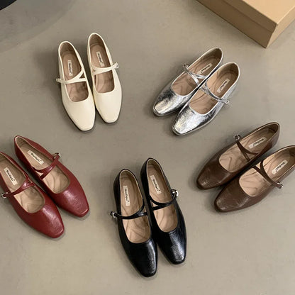 vzyzv  -  Fashion Mary Jane Single shoes Flats Shoes Elegant Classic Retro Square Toe Comfortable Soft Shallow Cut Low Heels Women's Shoes