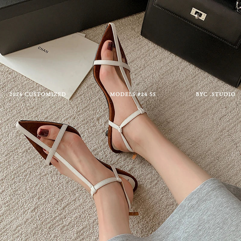 vzyzv -  Simple Sandals Women Shoes Narrow Band Sexy Sandals Kitten Heels Ladies Concise Footwear Summer Shoes Pointed Toe