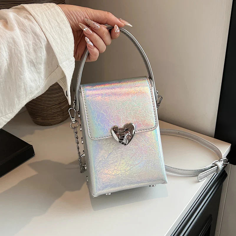 vzyzv  -  Cute Heart Shape Buckle Crossbody Phone Bag Ladies  New Mini Small Pu Leather Flap Messenger Bag Female Handbag And Purse