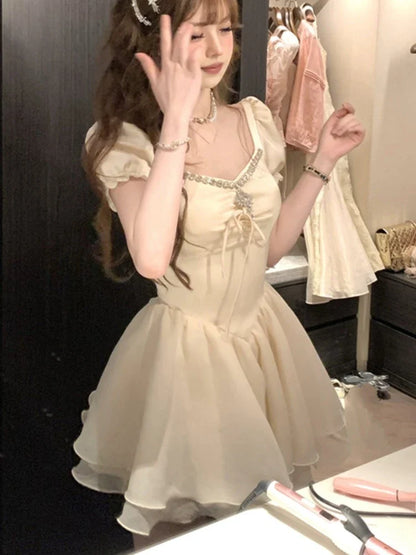 vzyzv  -  Elegant Vintage Princess Birthday Party Mini Dresses for Women Diamons Ball Gown A-line Korean Luxury One Piece Vestido Mujer