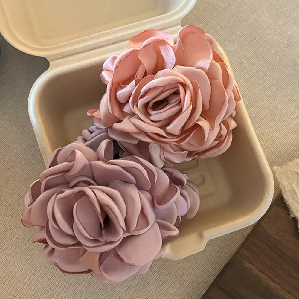 vzyzv -  Fashion Boho Satin Rose Flower Large Hair Claw Clip For Women Spring Summer Beach Trendy Design Korean Colored Hairpin Headdress