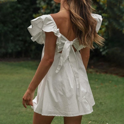 vzyzv  -  Hot Sale Brand New Dress Female Ruffled Sleeves Short Sundress Summer Beach Beachwear Cute Sweet Daily Holiday