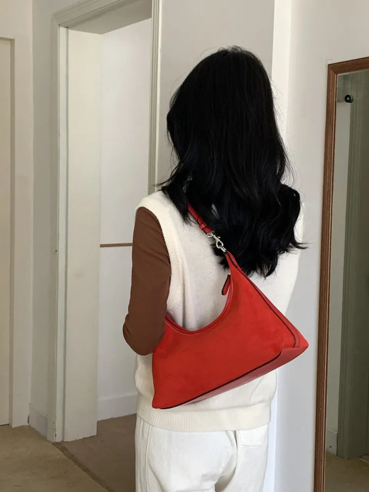 vzyzv  -  Fashion Retro Suede Shoulder Bags Women New Korean Version Patchwork Small Underarm Bag Hgh-quality Trend Simple Handbags