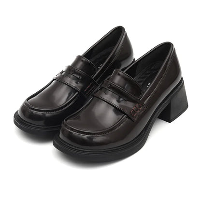 TAVIMART  -   High-heel Patent Pu Leather Jk Uniform Shoes College Style Kawaii Women Loafers Sweet Girls Student Casual Fashion Shoes