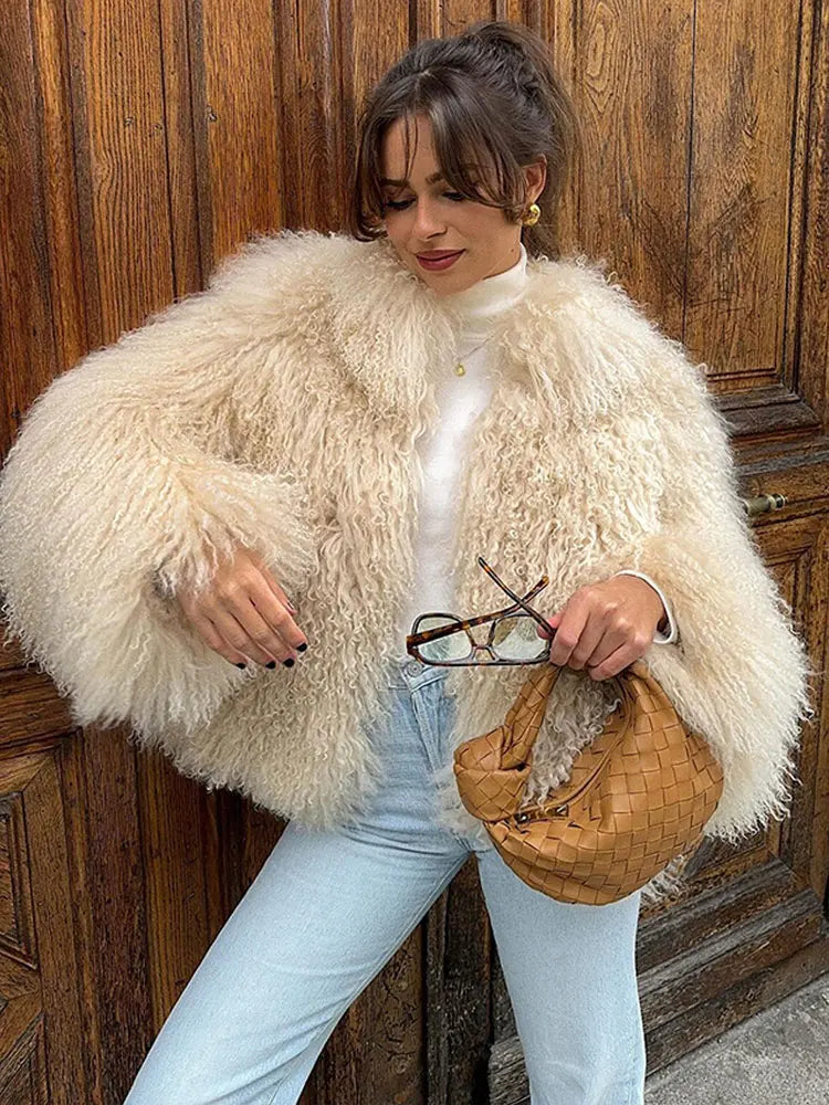 vzyzv  -  Luxury Warm Fluffy Faux Fur Coat 2024 Women Fashion Solid Long Sleeve Short Coats Winter Female Casual High Street Outercoat