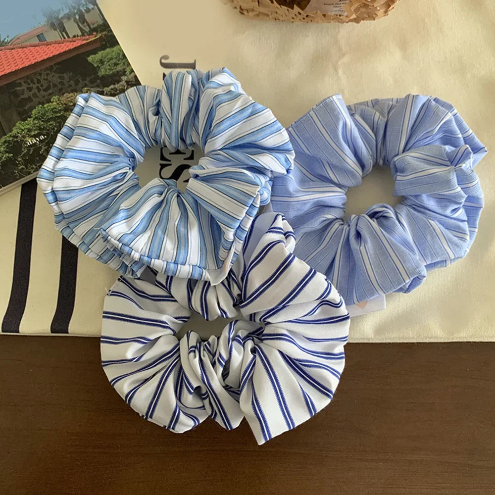 vzyzv  -  Korean Style Blue White Stripe Large Intestine Hair Ring Girl Head Rope Hair Tie Women Scrunchies Headwear INS Style Hair Rope