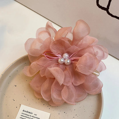 vzyzv -  Korean Gauze Flower Pearl Large Hair Claw Clip Headdress Sweet Summer Spring Women Oversized Hairpin Hair Accessories 1PC