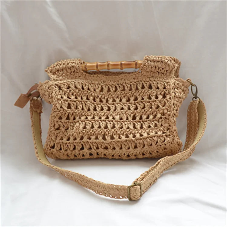 vzyzv -  Fashion Bamboo Handle Straw Bags Designer Women Handbags Luxury Wicker Woven Shoulder Bags Summer Beach Rattan Purses Large Tote