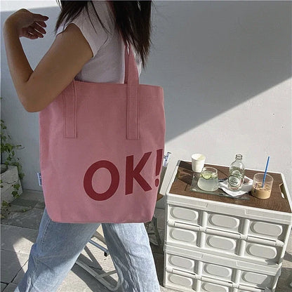 vzyzv  -  Korean Pink Shoulder Bags Women All Match Ins Canvas Tote Bag High-capacity Preppy Sweet Letter Print Handbags Y2k Simple