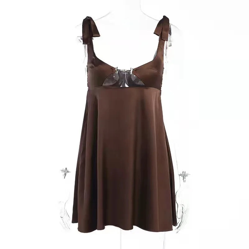 vzyzv -  Summer Lace Up Bra Satin Cut Out French Sexy Strap Dress