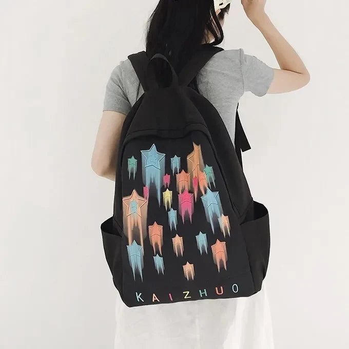 vzyzv  -  Korean Colorful Star Graffiti Women Backpack Y2k Simple Preppy Teenagers Schoolbag Fashion All Match Casual Women Travel Bag