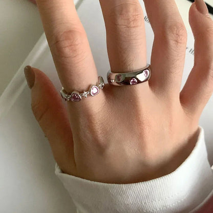 vzyzv  -  Love Heart Pink Zircon Ring For Women Girl Gift Y2K Cute Korean Jewelry Dropshipping